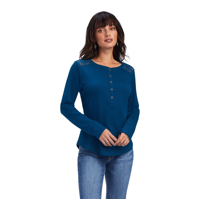 Ariat Hemden Damen - Real Henley Blau ( FDZTE-0172 )